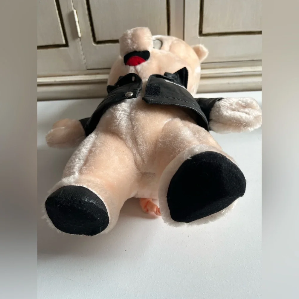 Vintage Warner Bros. Porky Pig Faux Leather Jacket 1994 Plush stuffed animal